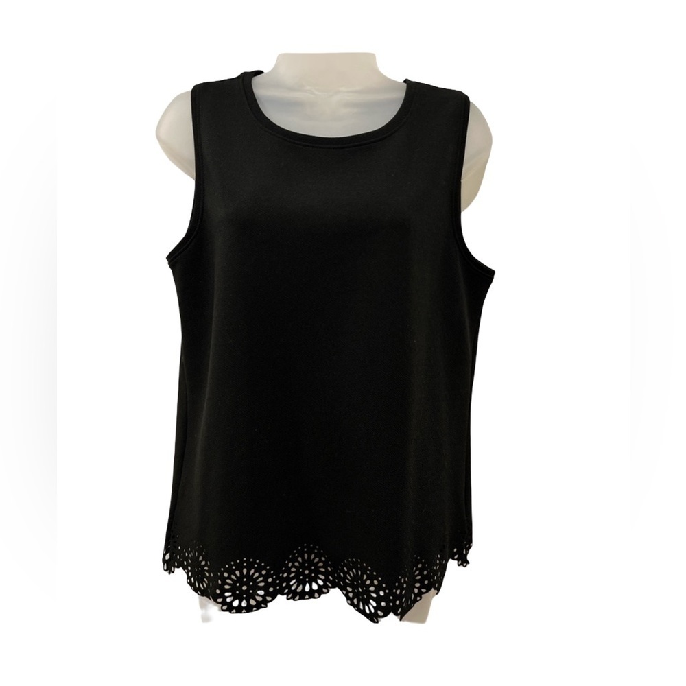 LOFT Black Sleeveless Tank Top Scalloped Eyelet Hem Women’s Medium - Picture 3 of 5